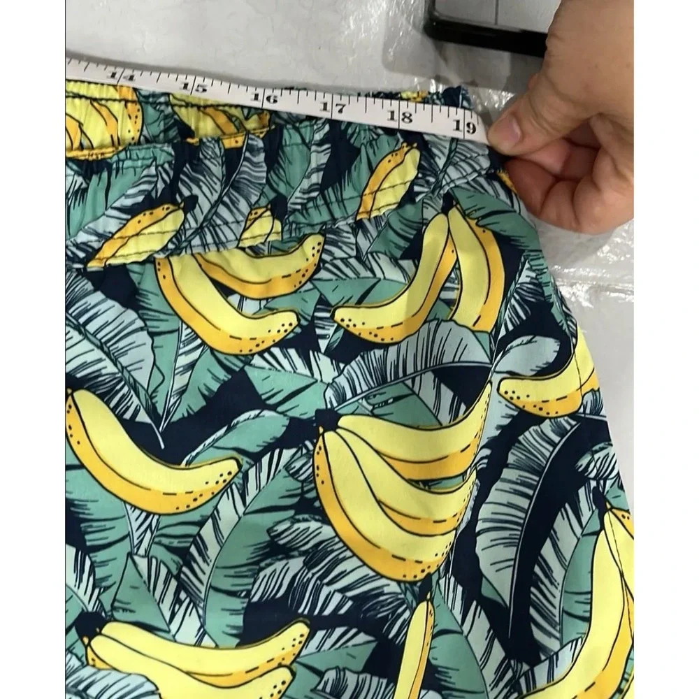 Resort Swim Trunks Mens XL Blue Banana Print  4-Way Stretch Quick Dry UPF 50